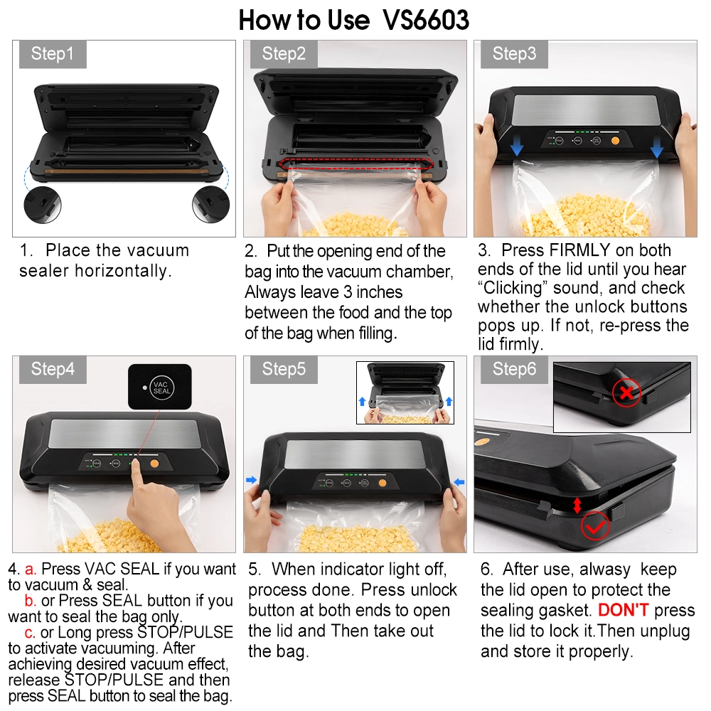 Fully Functional Vacuum Sealer Dry and Wet Food Settings with Built-in Knife Entry Kit for Inching Control and Overheating Protection