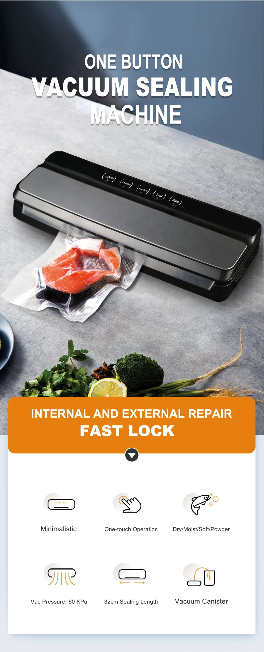 China Factory Home Tabletop Kitchen Appliances Fresh Automatic Seal vacuum Saver Machine Heat Packing Food Vacuum Sealer