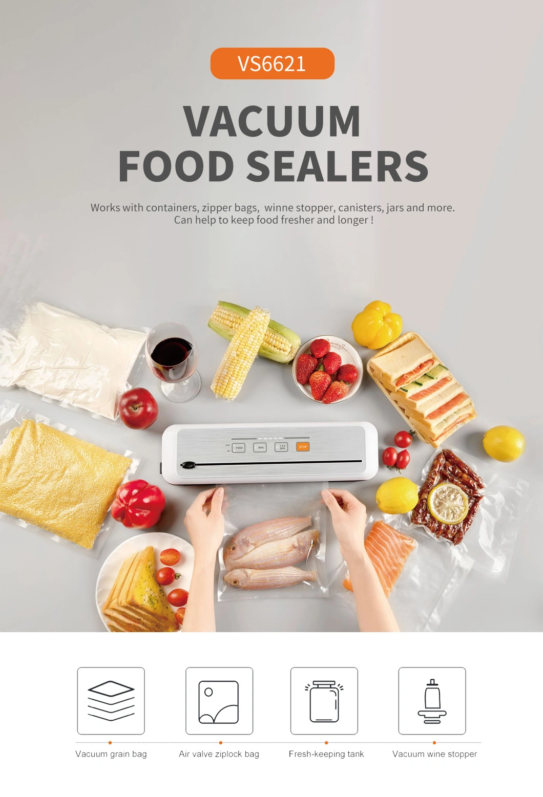 Portable Vacuum Packing Machine Glass Jar Sealer Machine Kitchen Vacuum Sealer Machine Automatic Food Sealer