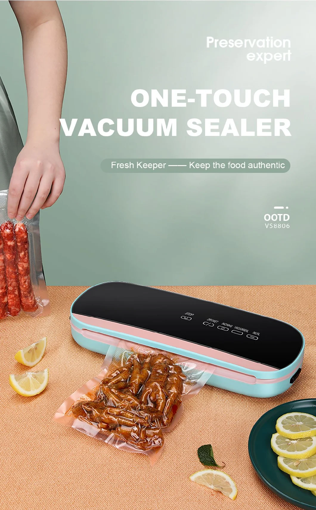 Ootd Home Tabletop Kitchen Appliances Fresh Automatic Seal vacuum Saver Machine Heat Packing Food Vacuum Sealer